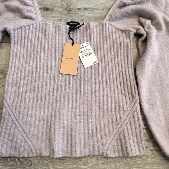 NWT Halogen Puff Sleeve Square Neck Sweater in Purple Heaven Small‎ Off Shoulder - Picture 4 of 11